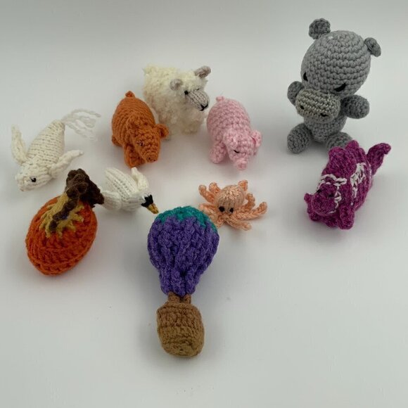 10 Crochet Handmade Plushies Hen, Pigs, Hippo, Birds, Fish, Octopus, and More